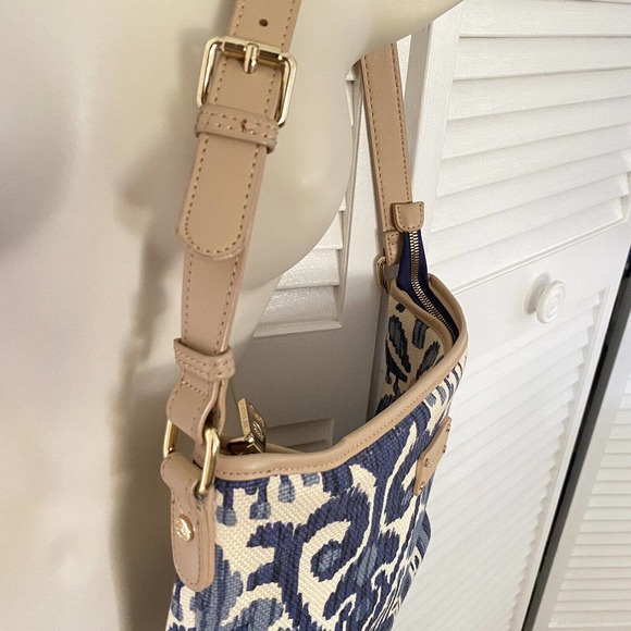 📦 SOLD 📦 Spartina 449 Shoulder Bag / Wallet Set Linen Leather Retired Design - Picture 3 of 11